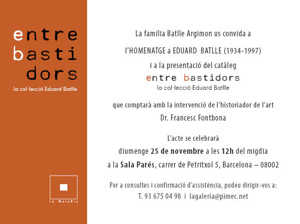 Presentación en la Sala Parés del libro-catálogo "Entre Bastidors. La col·lecció Eduard Batlle"